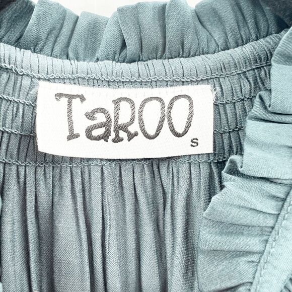 Taroo Mock Neck Blouse Top Womens‎ Size M Green Ruffle Tie Long Sleeve Flowy - Picture 6 of 6